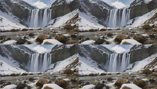 雪山瀑布自然景观高清在线视频素材下载