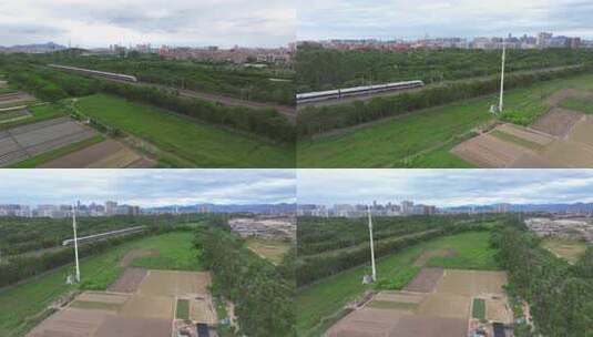 城郊农田与城市建筑远景高清在线视频素材下载