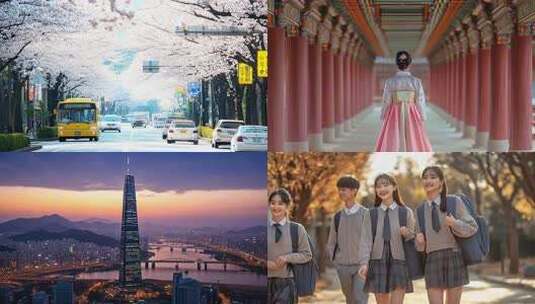 合集-韩国首尔城市风光与美食高清在线视频素材下载