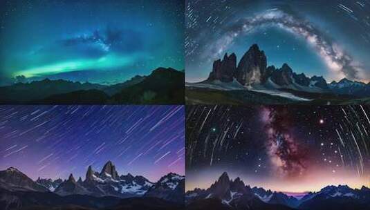 星空延时壮丽星空下的山脉流星划过夜空高清在线视频素材下载