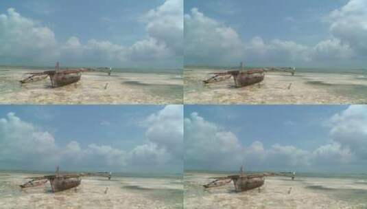 小船停在海边的沙滩上高清在线视频素材下载