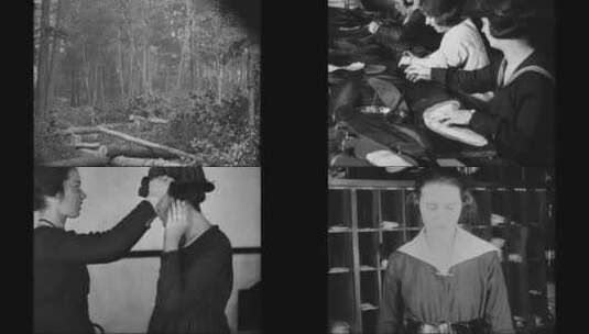 1915年伐木和妇女在工厂工作高清在线视频素材下载