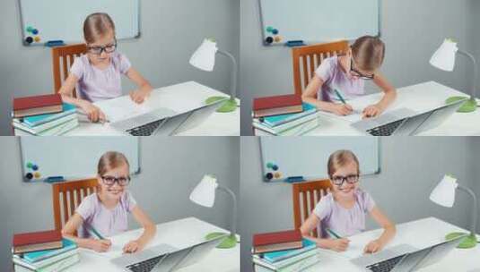 女生在书桌上做作业高清在线视频素材下载