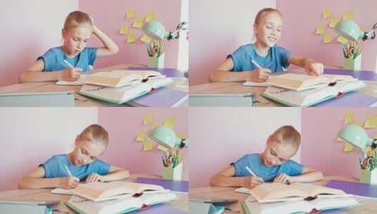女孩在做家庭作业高清在线视频素材下载
