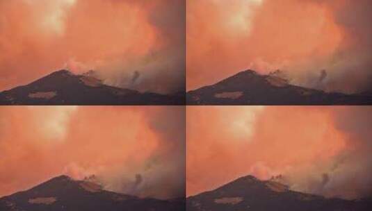 黄昏火山喷发冒出烟雾高清在线视频素材下载
