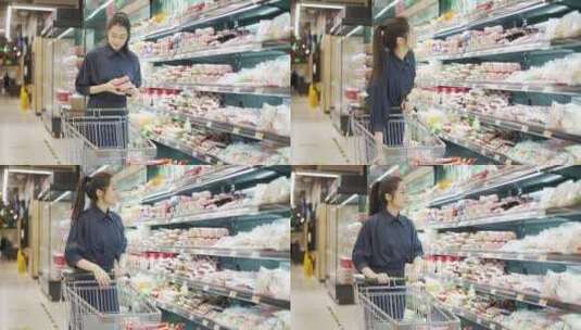 年轻女性现代商超购物逛超市高清在线视频素材下载