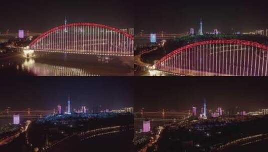 晴川桥夜景龟山电视塔片段11飞升推近特写高清在线视频素材下载