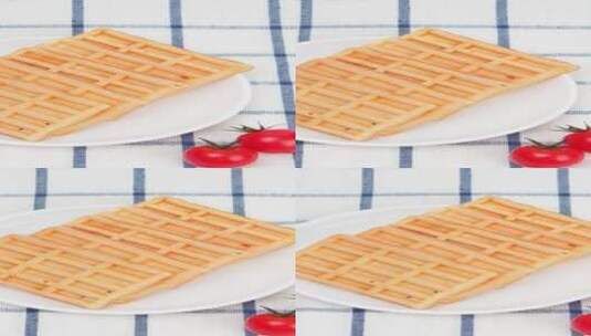华夫饼小吃美食糕点4k平移镜头高清在线视频素材下载