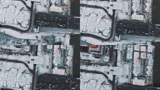 一条大路旁积雪覆盖的建筑物高清在线视频素材下载