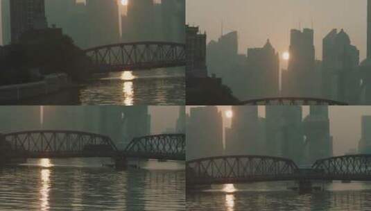 上海黄昏黄浦江建筑落日江面高清在线视频素材下载