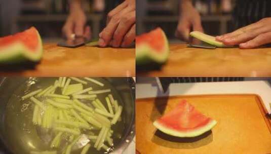 【镜头合集】厨师切西瓜皮高清在线视频素材下载