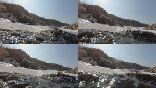 东北冬天溪流水下冲击高清在线视频素材下载