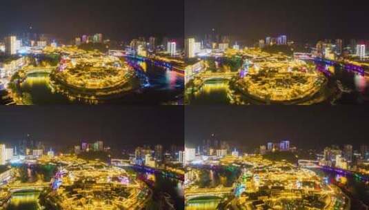 贵州铜仁古城夜景移动延时航拍高清在线视频素材下载