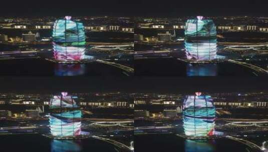 航拍郑州千玺广场玉米楼夜景高清在线视频素材下载