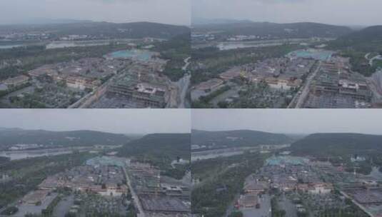 洛阳龙门龙门石窟伊河古街古建筑航拍高清在线视频素材下载