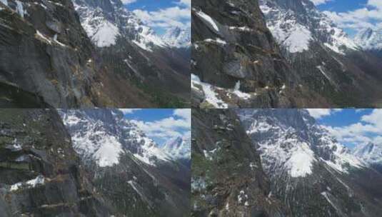 无人机镜头贴着雪山岩石拍摄四姑娘山风景高清在线视频素材下载