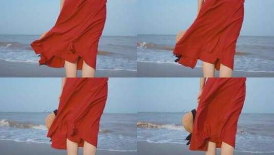 海边穿裙子的少女高清在线视频素材下载