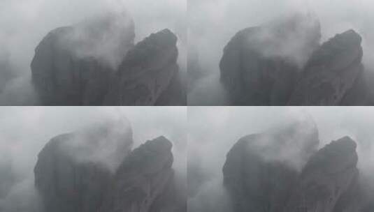 浙江衢州江郎山云雾环绕航拍高清在线视频素材下载