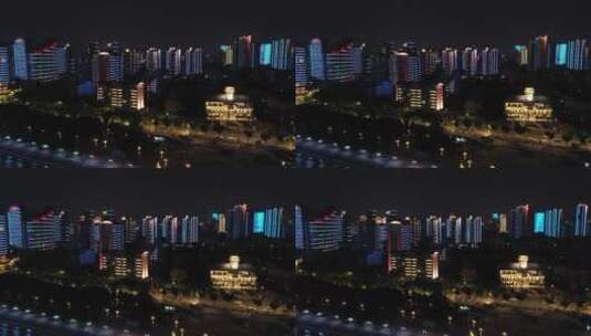 武汉长江江滩城市天际线夜景高楼航拍风光高清在线视频素材下载