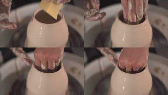 手艺陶瓷制作拉坯特写升格唯美画面高清在线视频素材下载