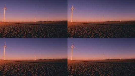 新疆 风力发电 风车 远景 组镜 晚霞高清在线视频素材下载