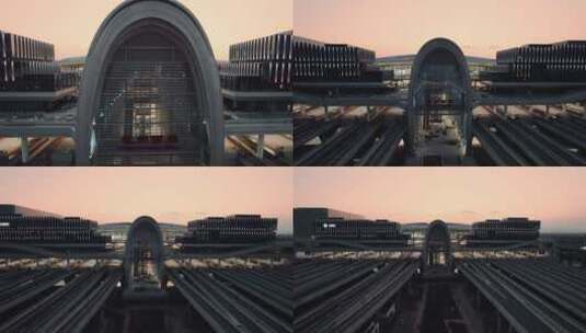 杭州西站夜景航拍高清在线视频素材下载