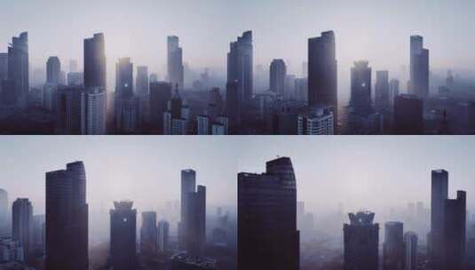 上海静安区清晨航拍高清在线视频素材下载