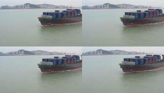 大海中行驶的大型集装箱货轮高清在线视频素材下载
