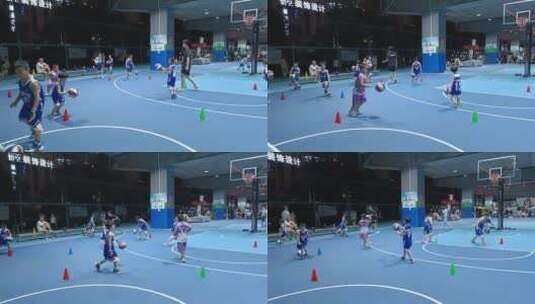 教练小学生小朋友篮球场打球运球训练联系高清在线视频素材下载