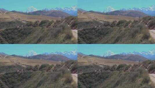 从路边看远处的山脉景观高清在线视频素材下载