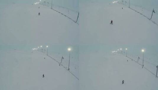 滑雪爱好者在户外滑雪场滑雪 高清在线视频素材下载