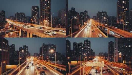 上海鲁班路高架夜景航拍高清在线视频素材下载