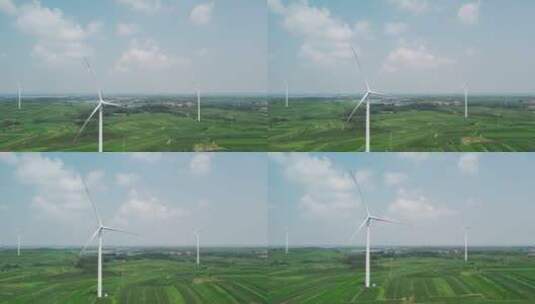 航拍农田绿色能源风力发电机高清在线视频素材下载