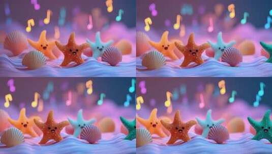 梦幻卡通海星贝壳音乐背景素材高清在线视频素材下载