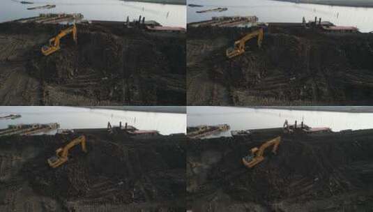 挖掘机作业建设航拍高清在线视频素材下载