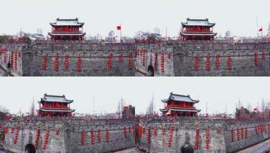 湖北荆州古城春节氛围实拍航拍视频高清在线视频素材下载