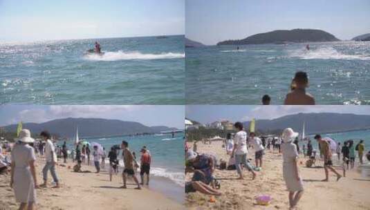 三亚海滩海上摩托艇冲浪游客高清在线视频素材下载