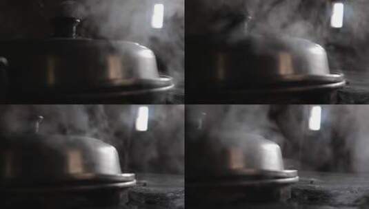 传统灶头锅盖热气特写高清在线视频素材下载