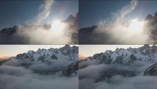西藏林芝察隅大峡谷早晨雪山云海高清在线视频素材下载