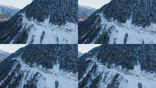 冬季下雪白雪覆盖盘山路高清在线视频素材下载
