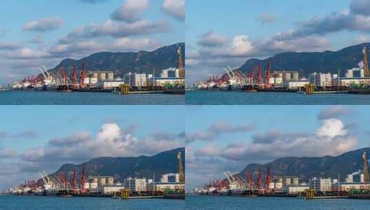 4K  城市海岸线港口码头集装箱物流塔吊作业高清在线视频素材下载