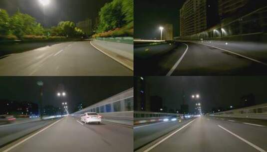 夜晚杭州市德胜快速路车头行车空镜1高清在线视频素材下载