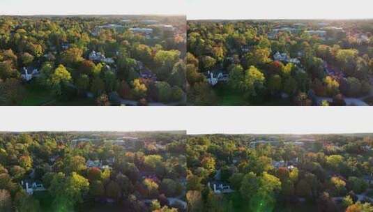 秋天傍晚黄金时段美国郊区的天线。温暖光线的日落。高清在线视频素材下载