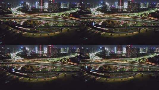 杭州立交桥道路车流交通夜景航拍高清在线视频素材下载