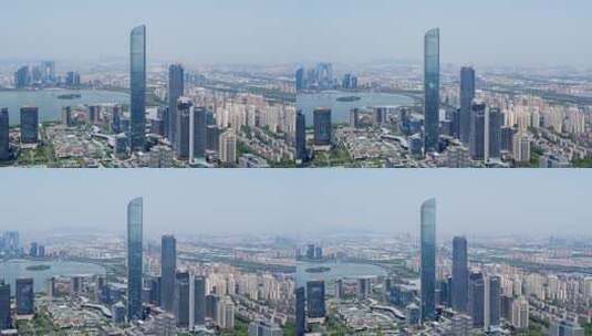 苏州工业园区高楼大厦金鸡湖商业圈大景航拍高清在线视频素材下载