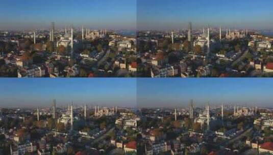 Camlica清真寺和伊斯坦布尔日落无人机视频高清在线视频素材下载