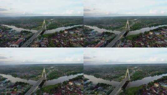 Siak Bridge IV鸟瞰图（Abdul Jalil Alamuddin Syah Bridge）高清在线视频素材下载