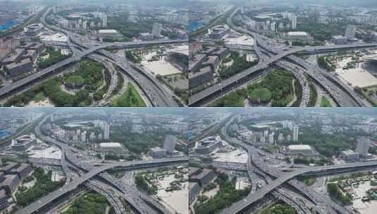 江苏南京城市高架桥拥堵交通玄武湖航拍高清在线视频素材下载