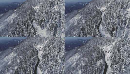 一辆汽车在雪山边的沙漠公路上行驶的鸟瞰图高清在线视频素材下载