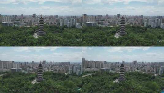 航拍江西赣州杨梅渡公园翠浪塔高清在线视频素材下载
